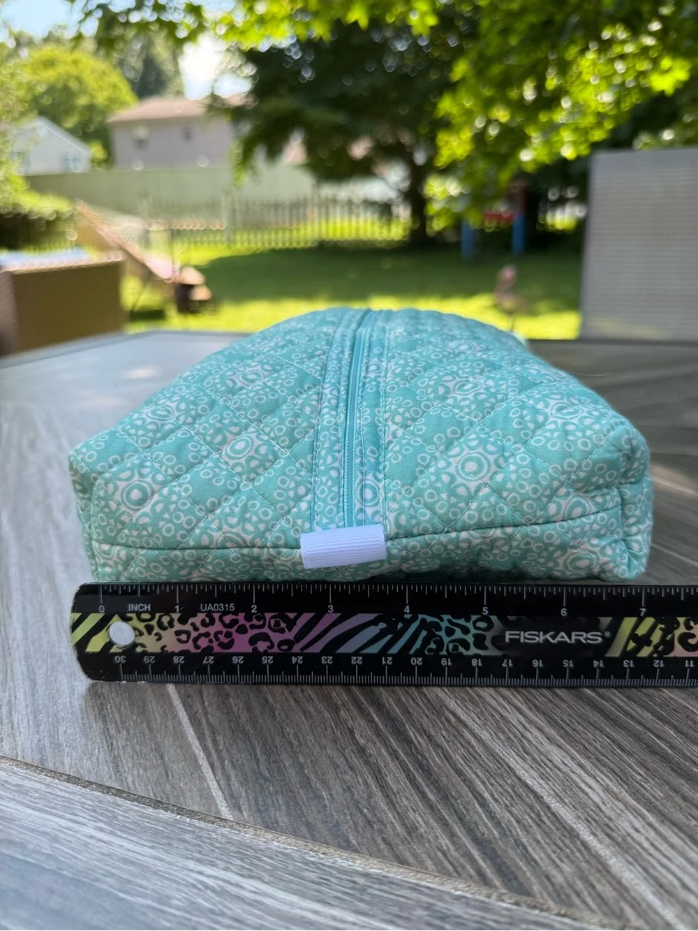 Hand Crafted Aqua Quilted Geometric Travel Pouch Cosmetic Bag Zipper Closure